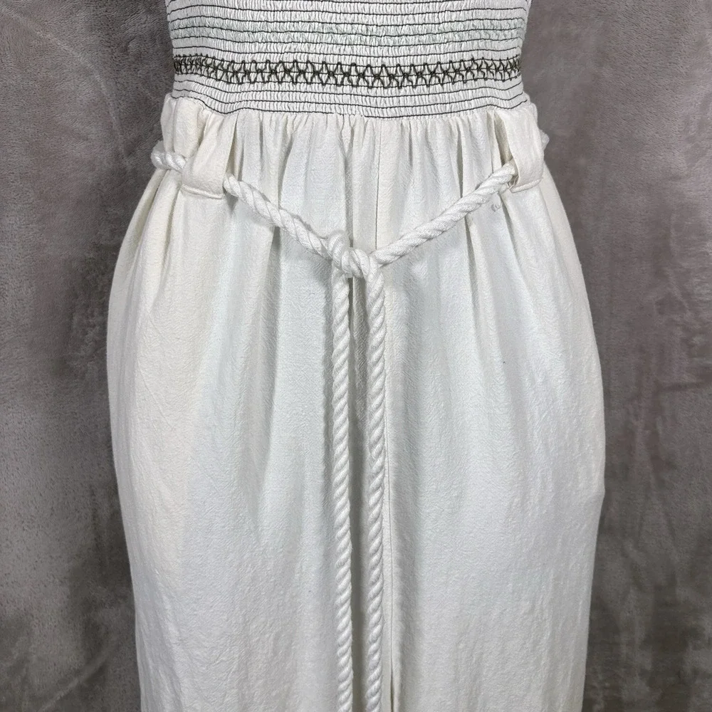 Free People Sienna Smocked Jumpsuit Womens XS White Halter Linen Blend
